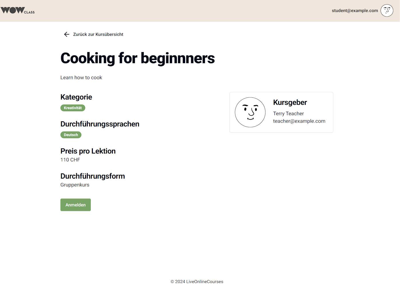 List of details for a course